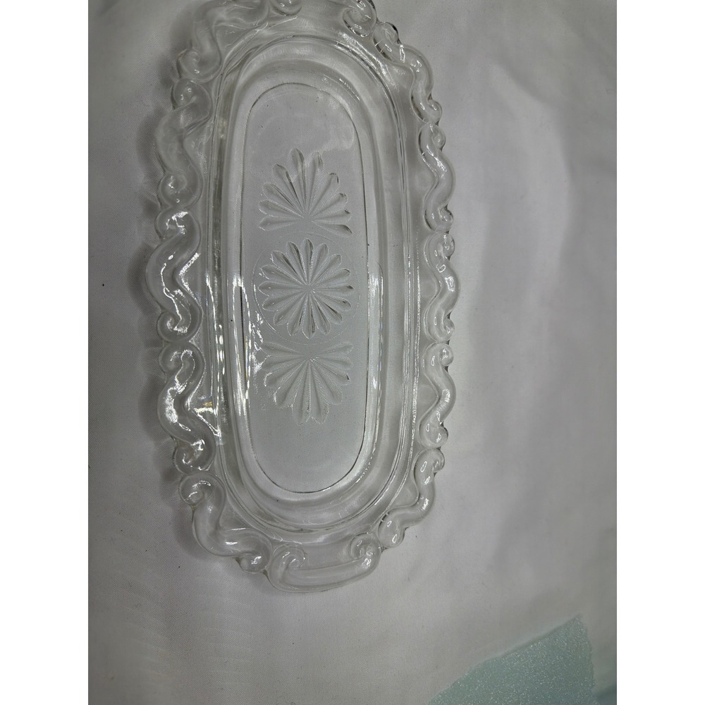Forman Family Butter Dish Base OS Clear Good Pressed Glass Sunburst Ruffled
